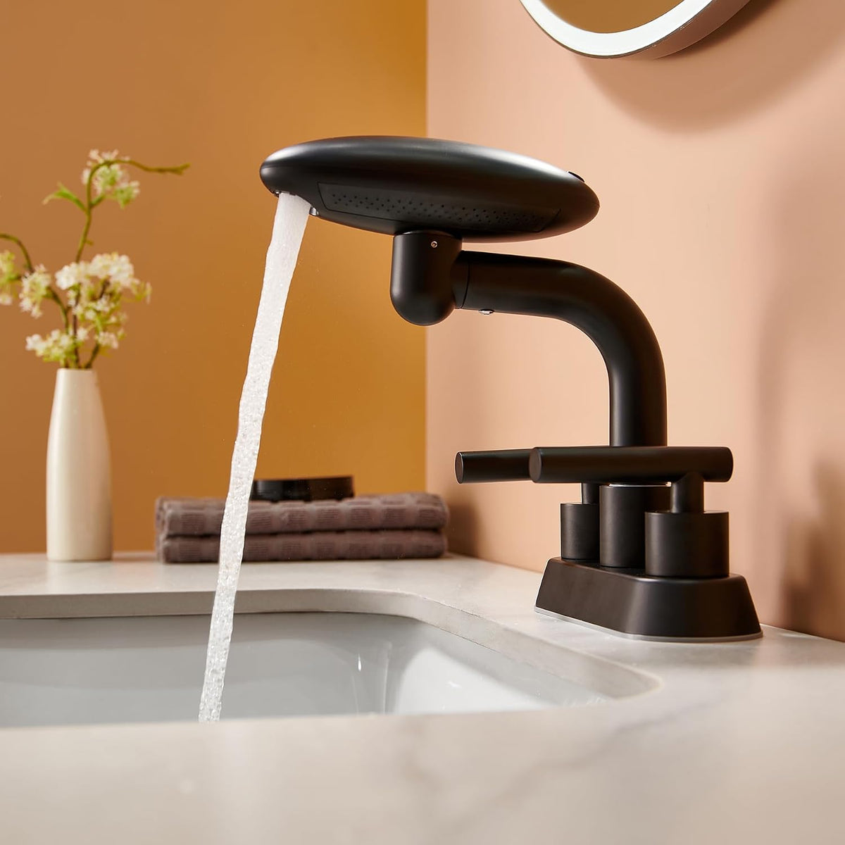 Matte Black Bathroom Sink Faucet, 4-Inch 3-Hole Centerset