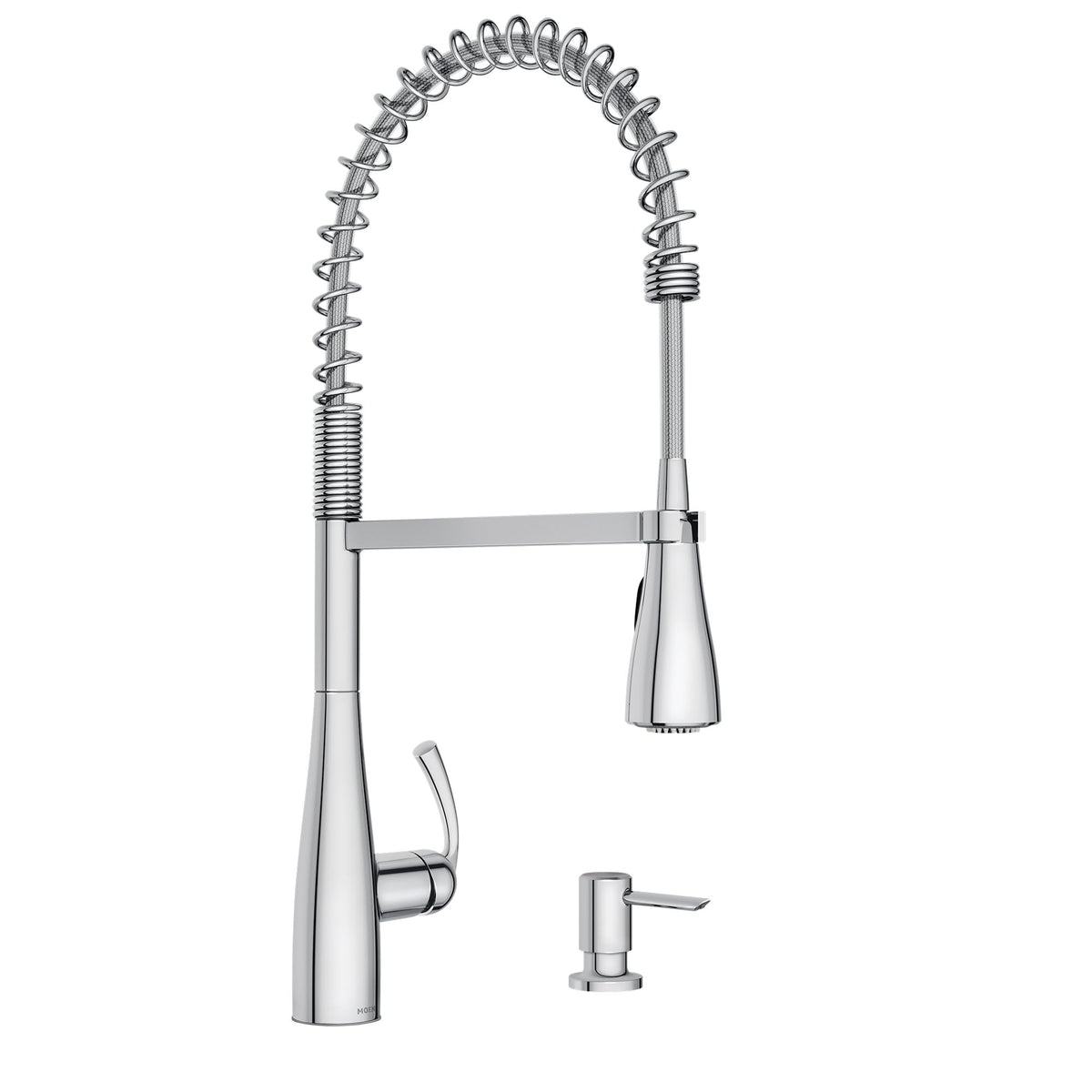 Moen Essie Spot Resist Stainless Pulldown Sprayer Kitchen Sink Faucet Set with Modern Pump Soap Dispenser, 87014SRS