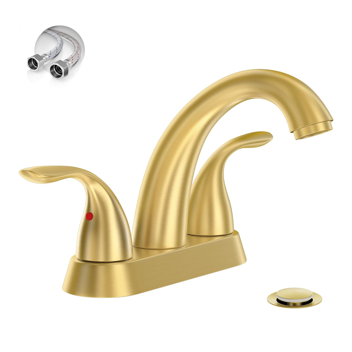 Phiestina Centerset 4 Inch Brushed Nickel 2 or 3 Holes Stainless Steel Bathroom Sink Faucet, 2 Handle Bathroom Faucet with Copper Pop Up Drain and Water Supply Lines, BF008-5-BN
