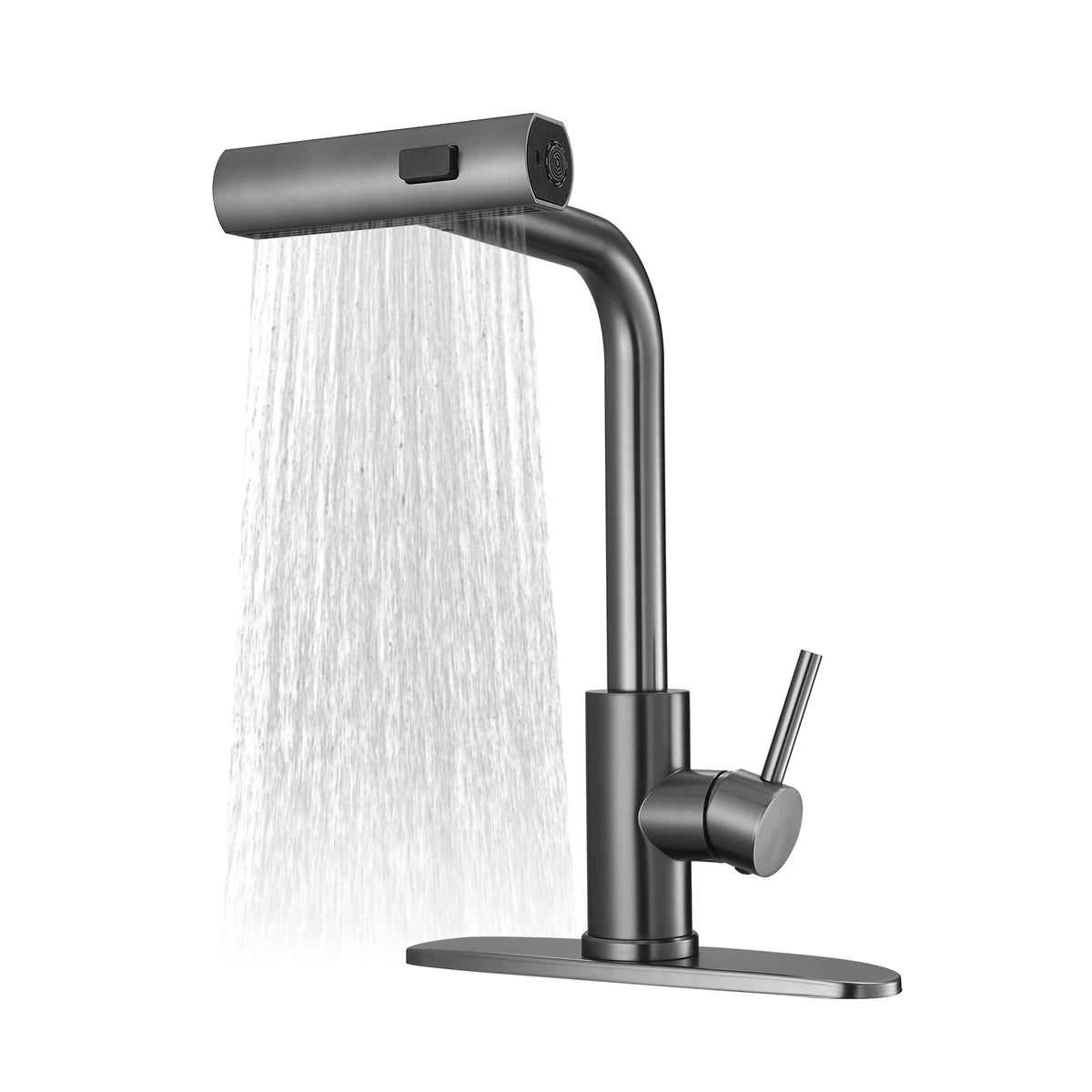 JOOM Black Waterfall Kitchen Faucet with Pull Down Sprayer & Soap Dispenser