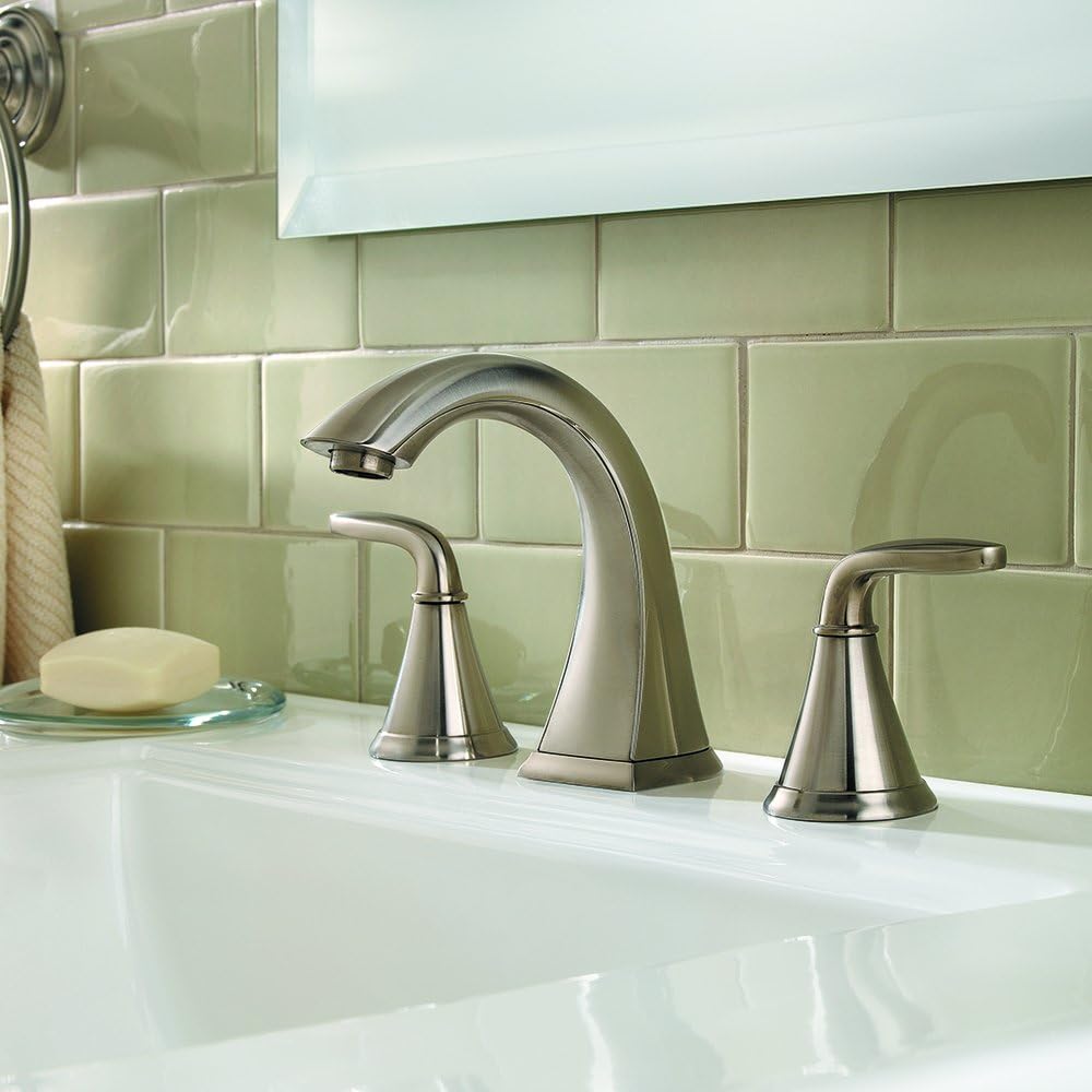 Pfister Pasadena 8 inch Widespread 3 Hole Bathroom Sink Faucet with 2 Handles, Brushed Nickel Finish, Push & Seal Drain, Water-Efficient WaterSense Certified LF049PDKK