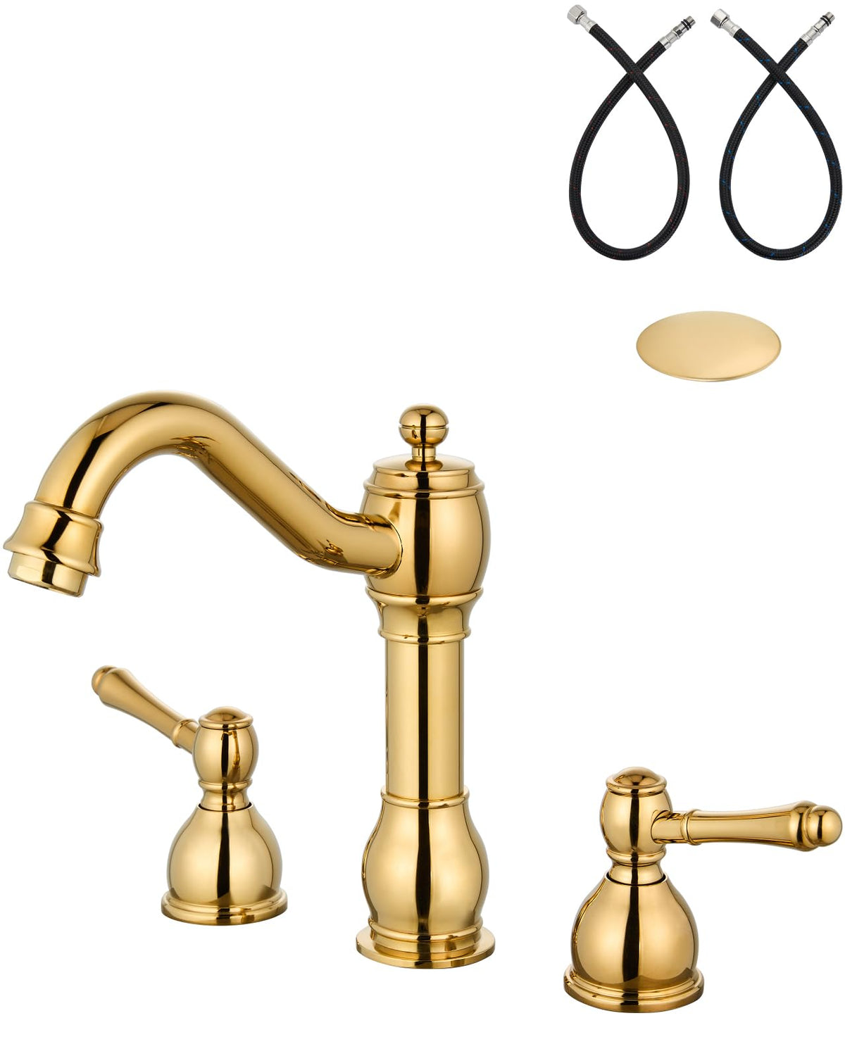 Aolemi Widespread Bathroom Sink Faucet 3 Hole Metal Lever Antique Brass