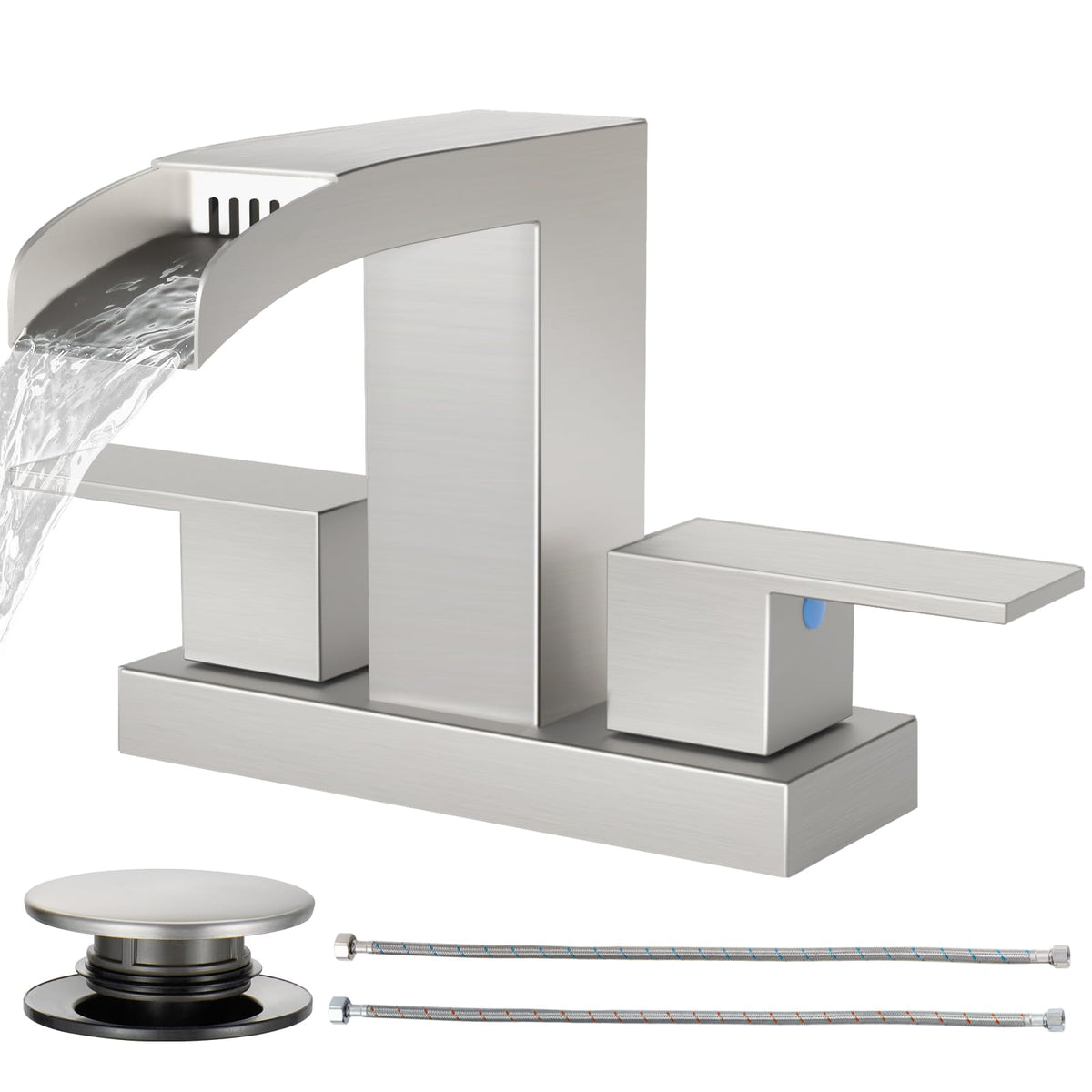 Cobbe Waterfall Bathroom Faucet, Brushed Nickel 4 Inch Centerset 3 Hole