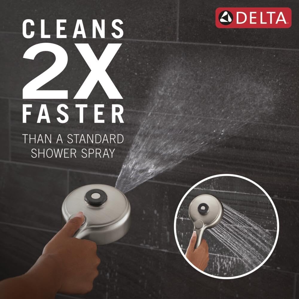 Delta 6-Setting PivotPro 3-in-1 Combination Shower Head with ProClean Spray, Brushed Nickel Round Shower Head Rainfall with Handheld Spray, 1.75 GPM, SpotShield Brushed Nickel 75649SN