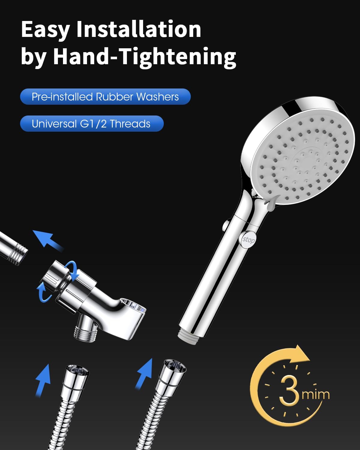 FASDUNT Shower Head with Handheld, High Pressure Showerhead with Long Hose