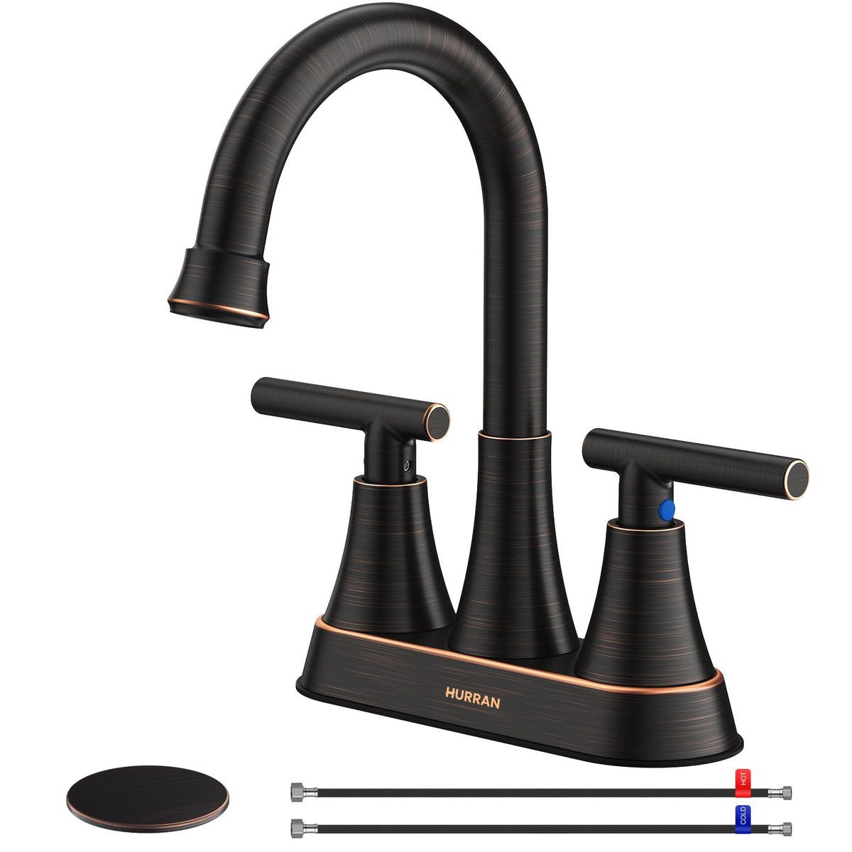 Matte Black Bathroom Faucet, Hurran 4 inch Centerset 2-Handle Lead-Free