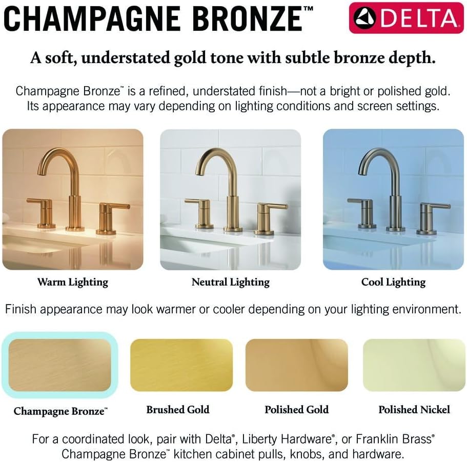 Delta Nicoli Brushed Gold Faucet 3 Hole, 8 Inch Widespread Bathroom Sink Faucet for Vanity, Push-Pop Drain Assembly, Champagne Bronze 35749LF-CZ