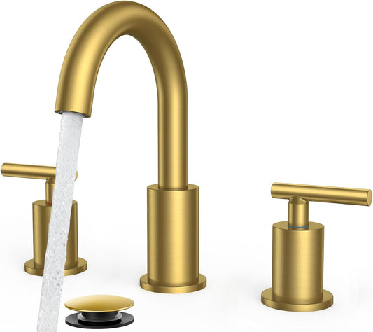 FORIOUS 8 Inch Brushed Gold Bathroom Faucet 3 Hole, Widespread Gold Faucet