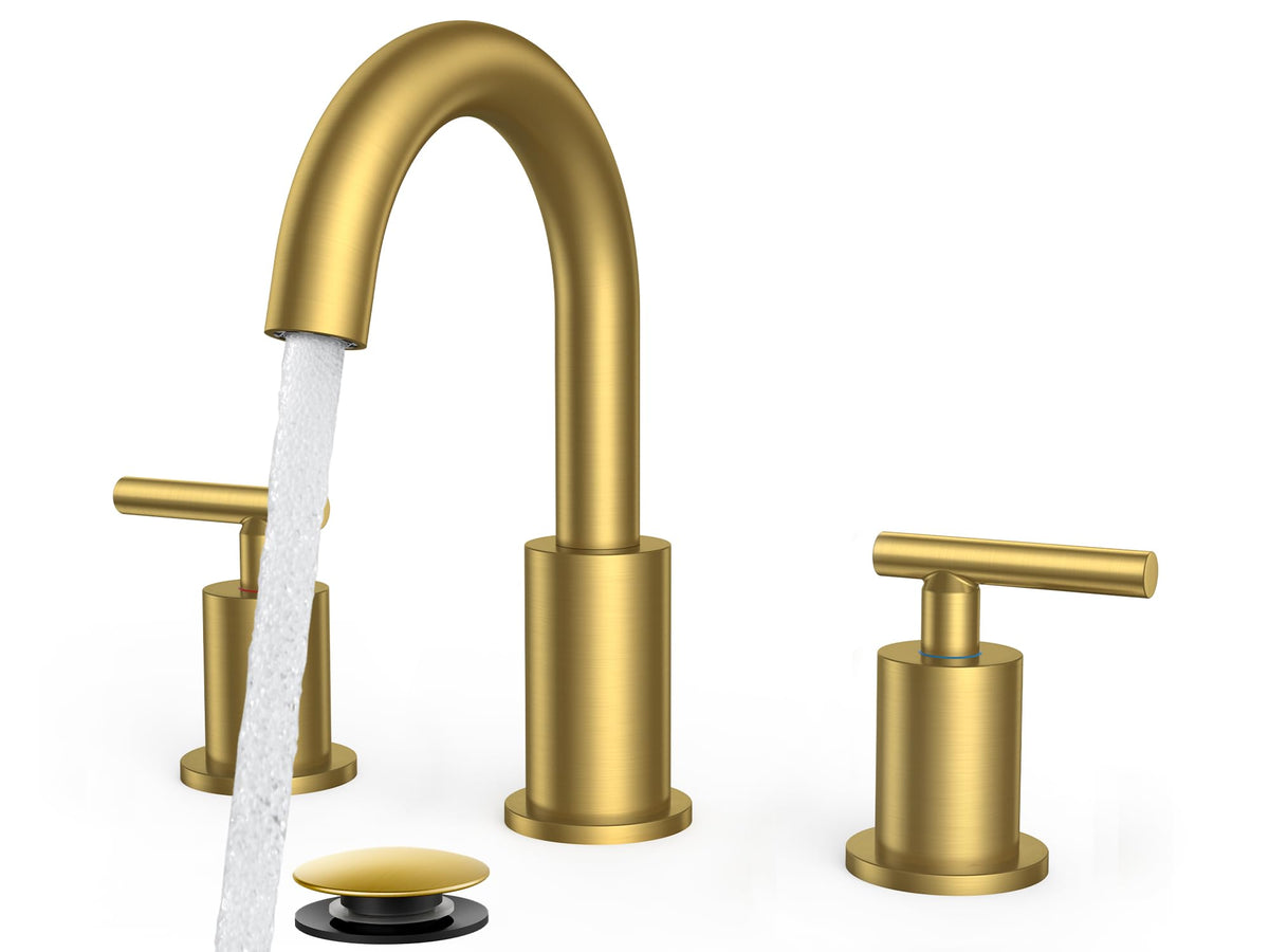 FORIOUS 8 Inch Brushed Gold Bathroom Faucet 3 Hole, Widespread Gold Faucet