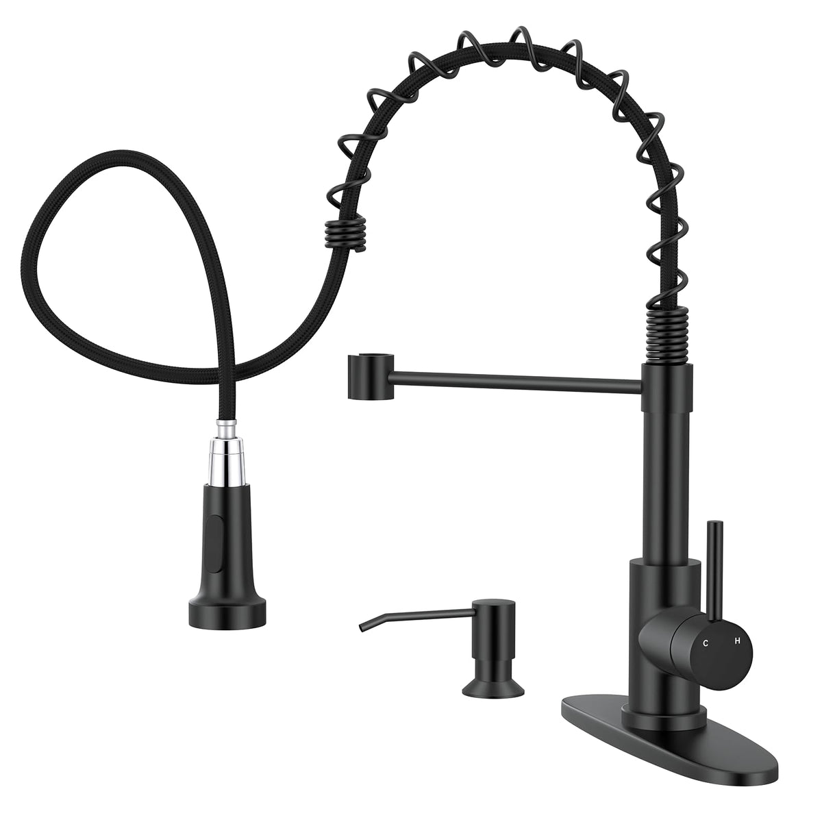WEWE Black Kitchen Faucet with Pull Down Sprayer, High Arc Bar Sink Faucet