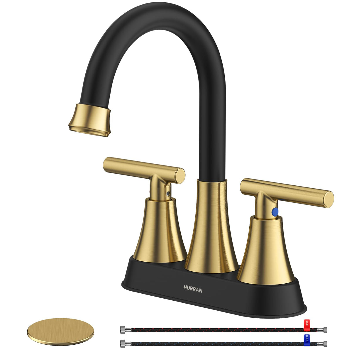 Matte Black Bathroom Faucet, Hurran 4 inch Centerset 2-Handle Lead-Free