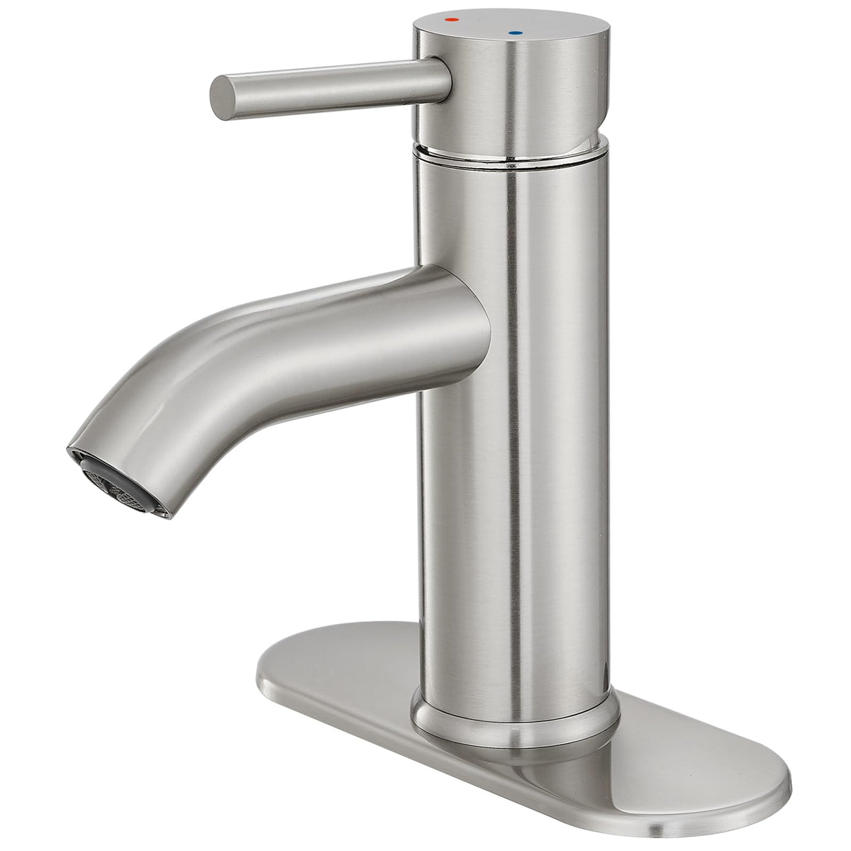 Bathroom Faucet Brushed Nickel Modern Single Hole Bathroom Sink Faucet with Single Handle Suitable for 1 or 3 Holes,Supply Deck Plate and Hose