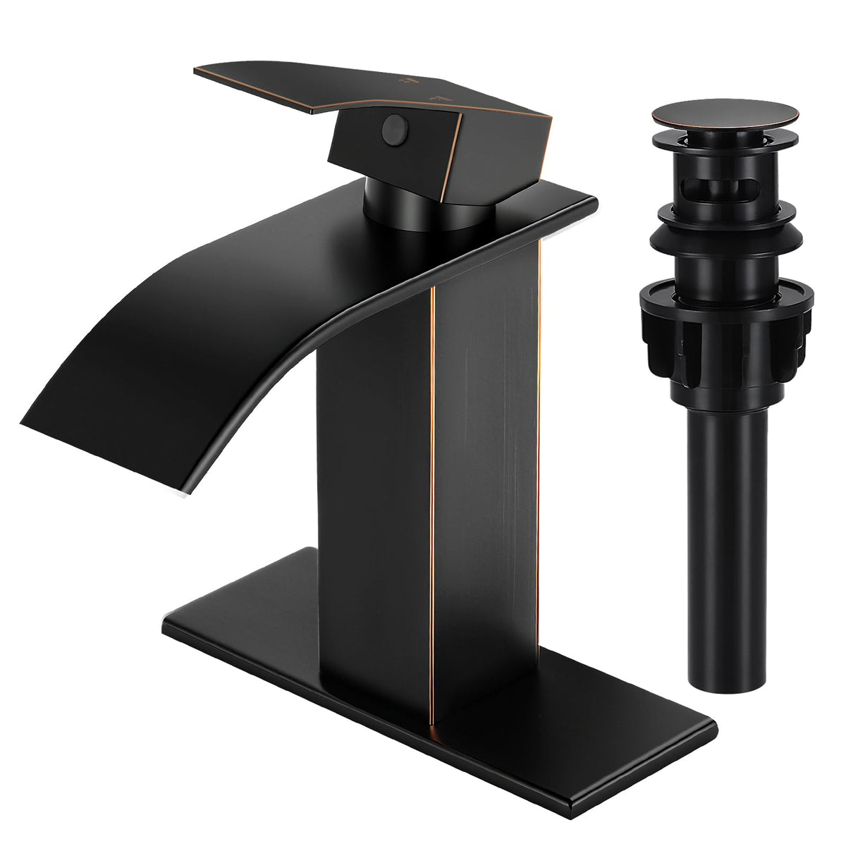 Matte Black Bathroom Faucet with Waterfall Spout and Pop-up Drain