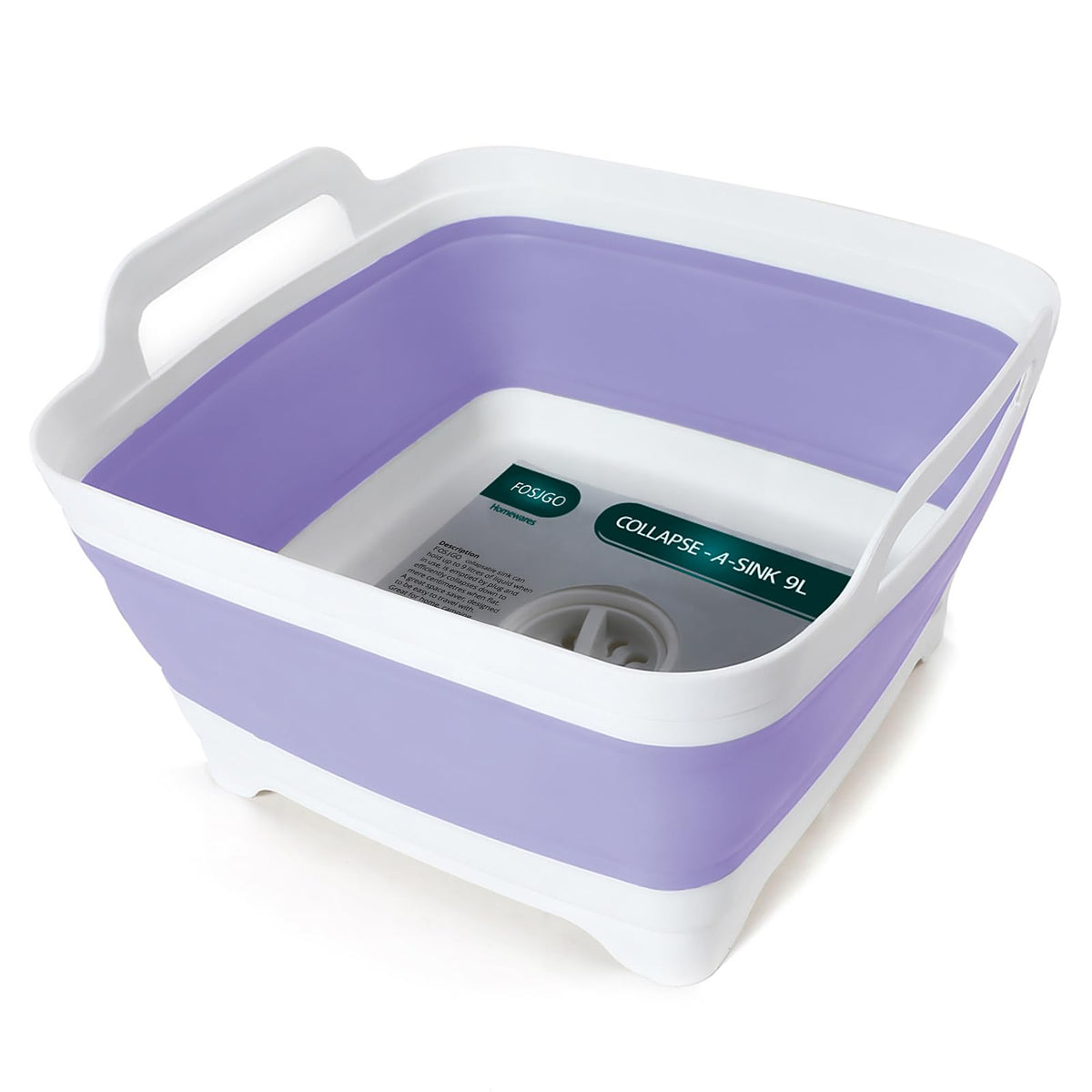 FOSJGO Collapsible Dish Basin with Drain Plug, Foldable Sink, 2.4 Gal (9L)