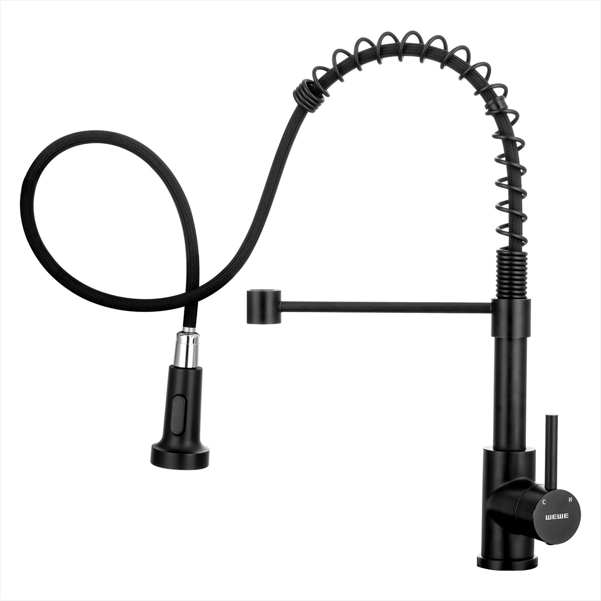 WEWE Black Kitchen Faucet with Pull Down Sprayer, High Arc Bar Sink Faucet
