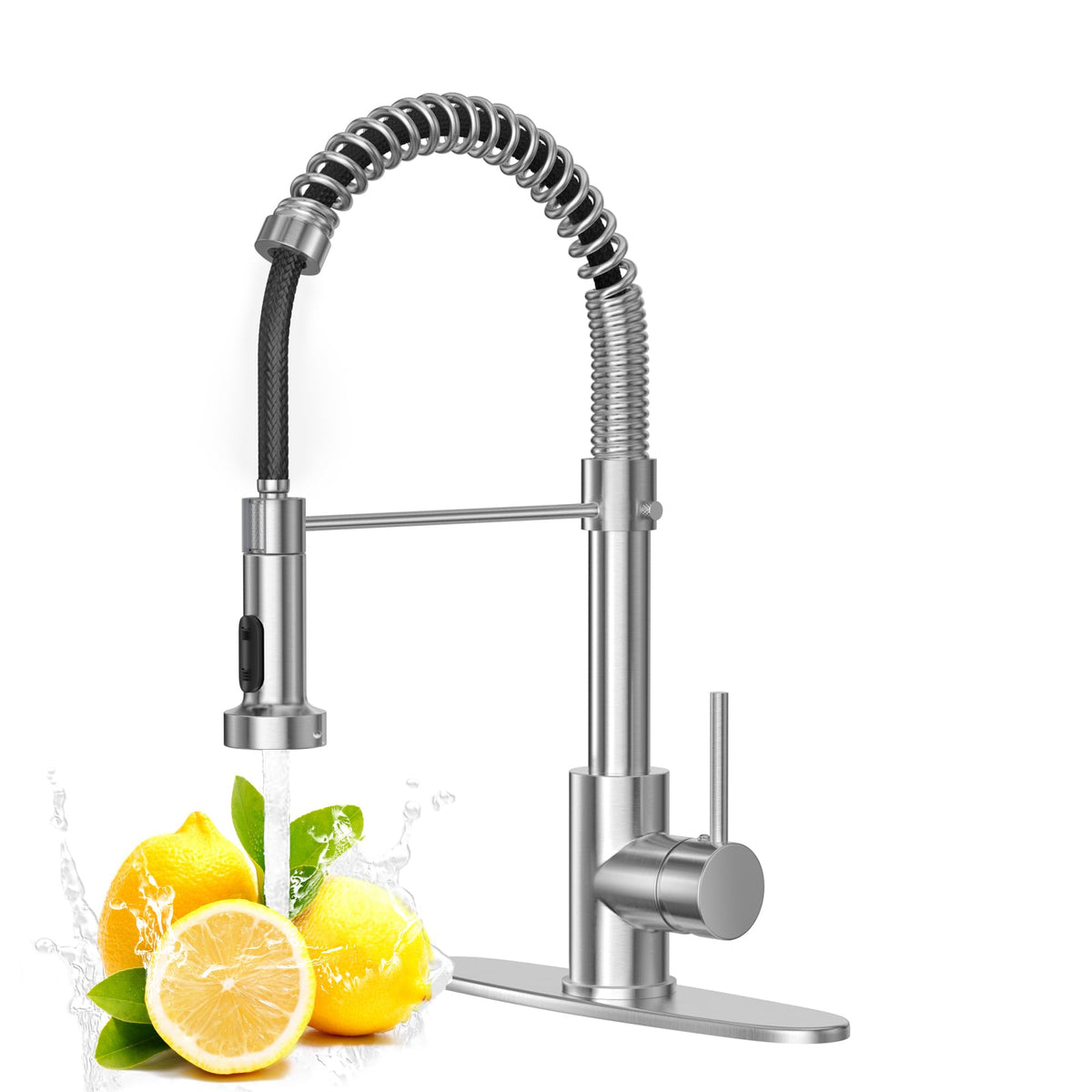 Black Kitchen Faucet with Pull-Down Spray, Single-Handle Stainless Steel