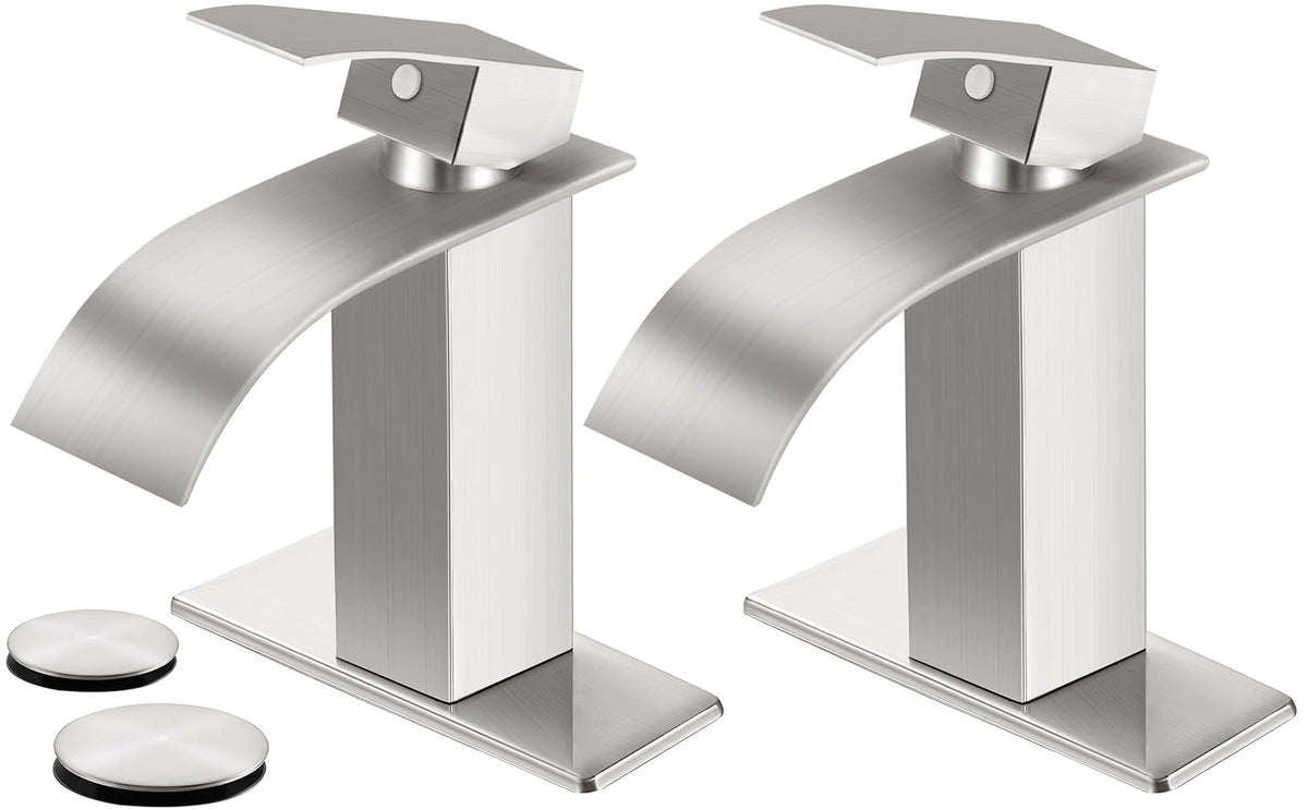 Matte Black Bathroom Faucet with Waterfall Spout and Pop-up Drain