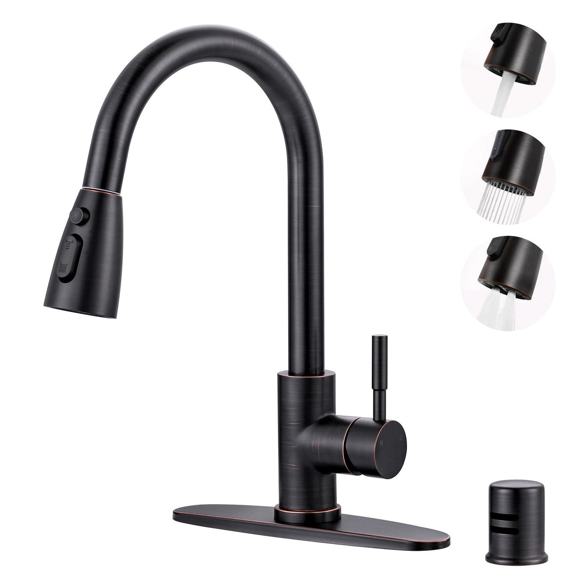 WOWOW Kitchen Faucet with Soap Dispenser: 304 Stainless Steel Kitchen Sink Faucet with Pull Down Sprayer 3 Modes, Single Handle High Arc Mixer Taps for Sink, RV, Laundry, Bar (Brushed Nickel)