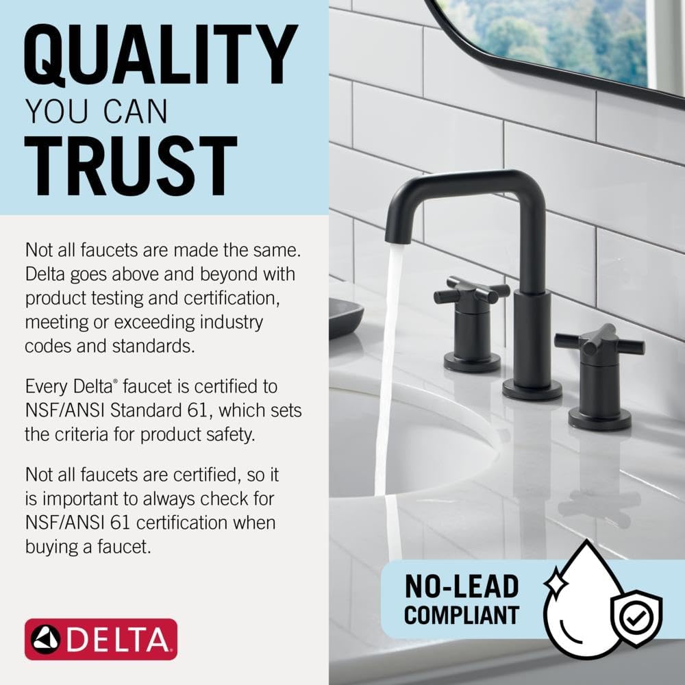 Delta Roe Brushed Nickel Bathroom Faucet 3 Hole, 8 Inch Widespread Bathroom Sink Faucet for Vanity, Push-Pop Drain Assembly, Stainless 35985LF-SS