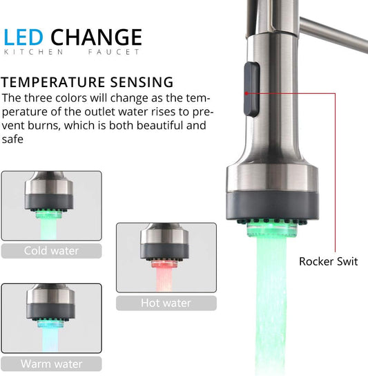 AIMADI Modern Kitchen Faucet Pull Down Sprayer,Stainless Steel Single Handle Kitchen Sink Faucet with LED Light,Brushed Nickel