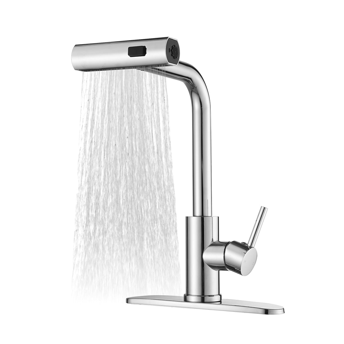 JOOM Black Waterfall Kitchen Faucet with Pull Down Sprayer & Soap Dispenser