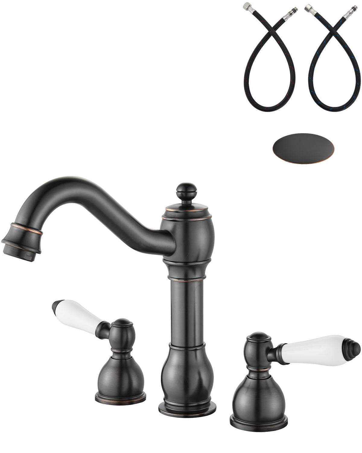 Aolemi Widespread Bathroom Sink Faucet 3 Hole Metal Lever Antique Brass