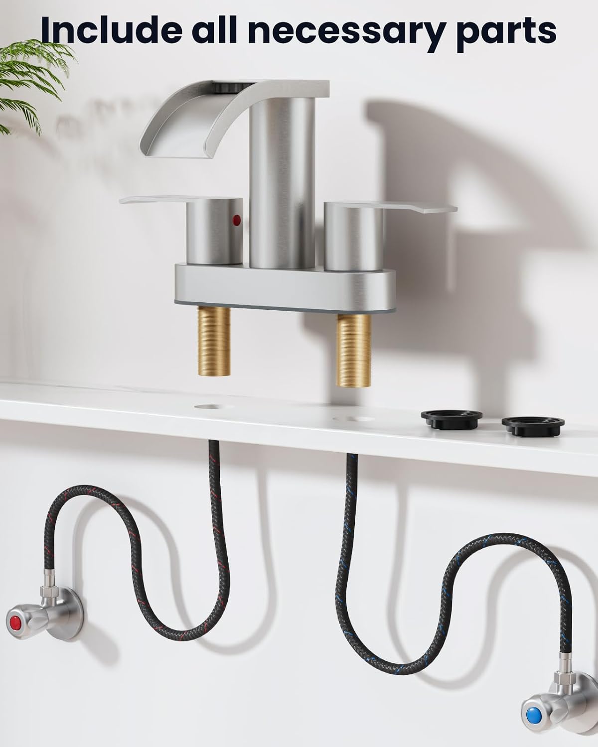 gotonovo 4’’ Centerset Bathroom Sink Faucet Waterfall Brushed Nickel