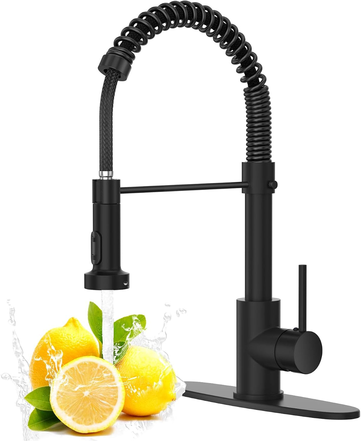 Black Kitchen Faucet with Pull-Down Spray, Single-Handle Stainless Steel