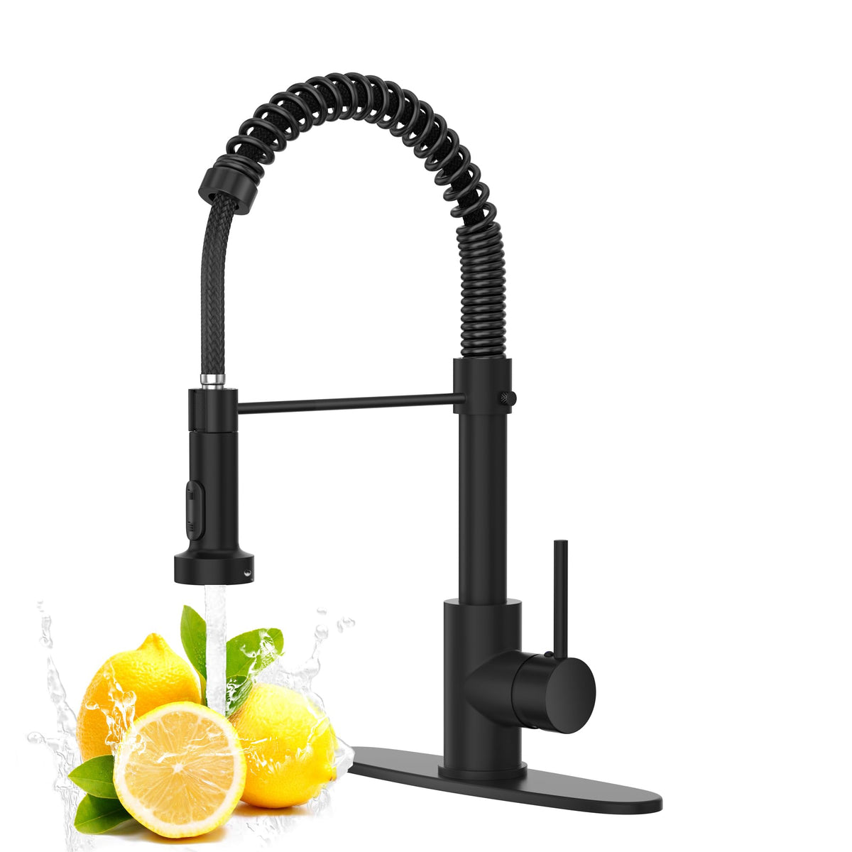 Black Kitchen Faucet with Pull-Down Spray, Single-Handle Stainless Steel