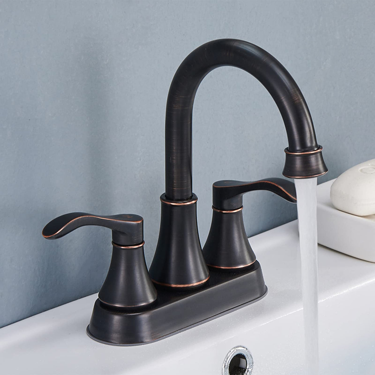 Bathroom Faucet, 4 Inch Centerset, 2 Handle High-Arc, Brushed Nickel