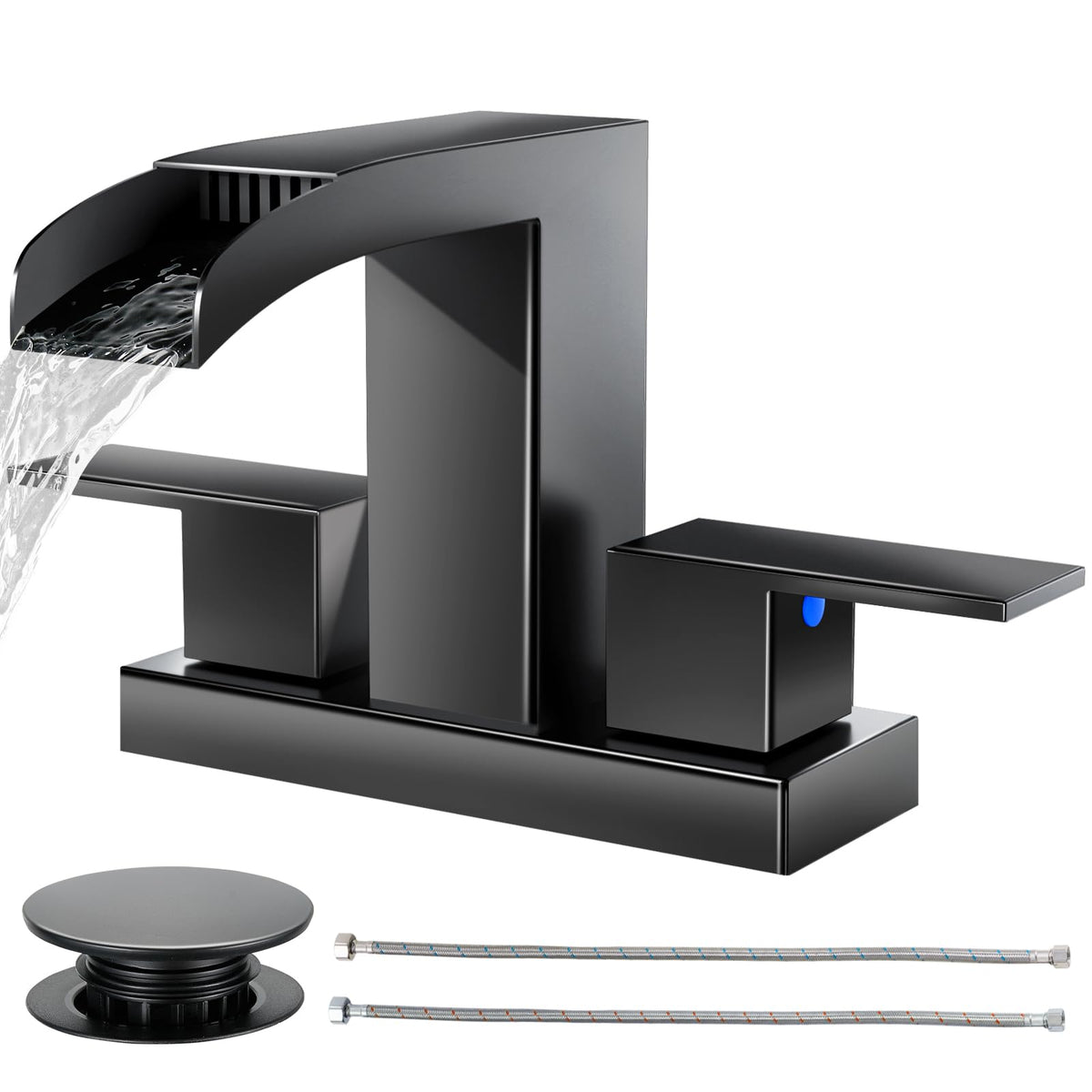 Cobbe Waterfall Bathroom Faucet, Brushed Nickel 4 Inch Centerset 3 Hole
