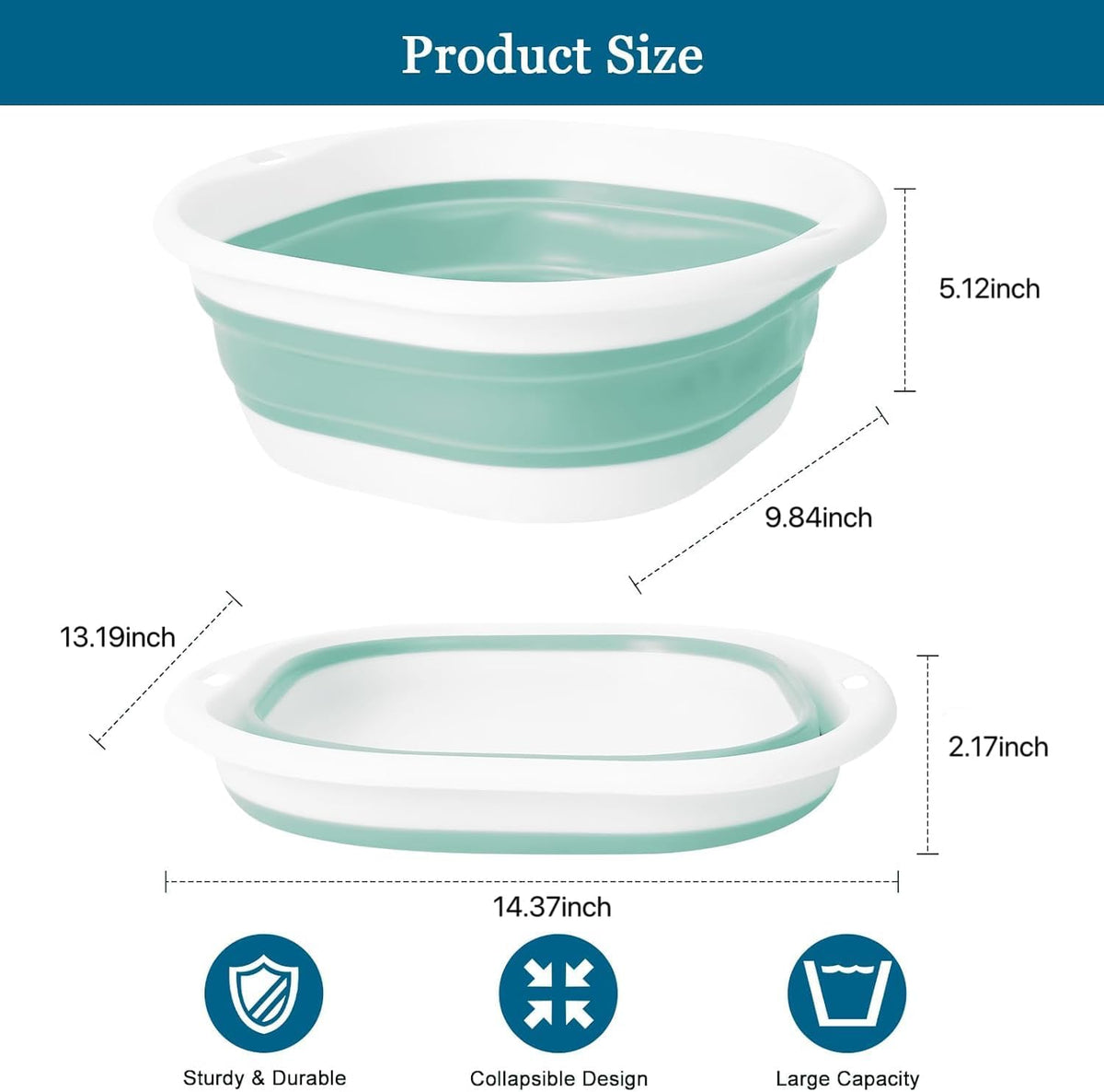 Collapsible Wash Basin, Foldable Sink Dish Tub (7.5L) with Hook