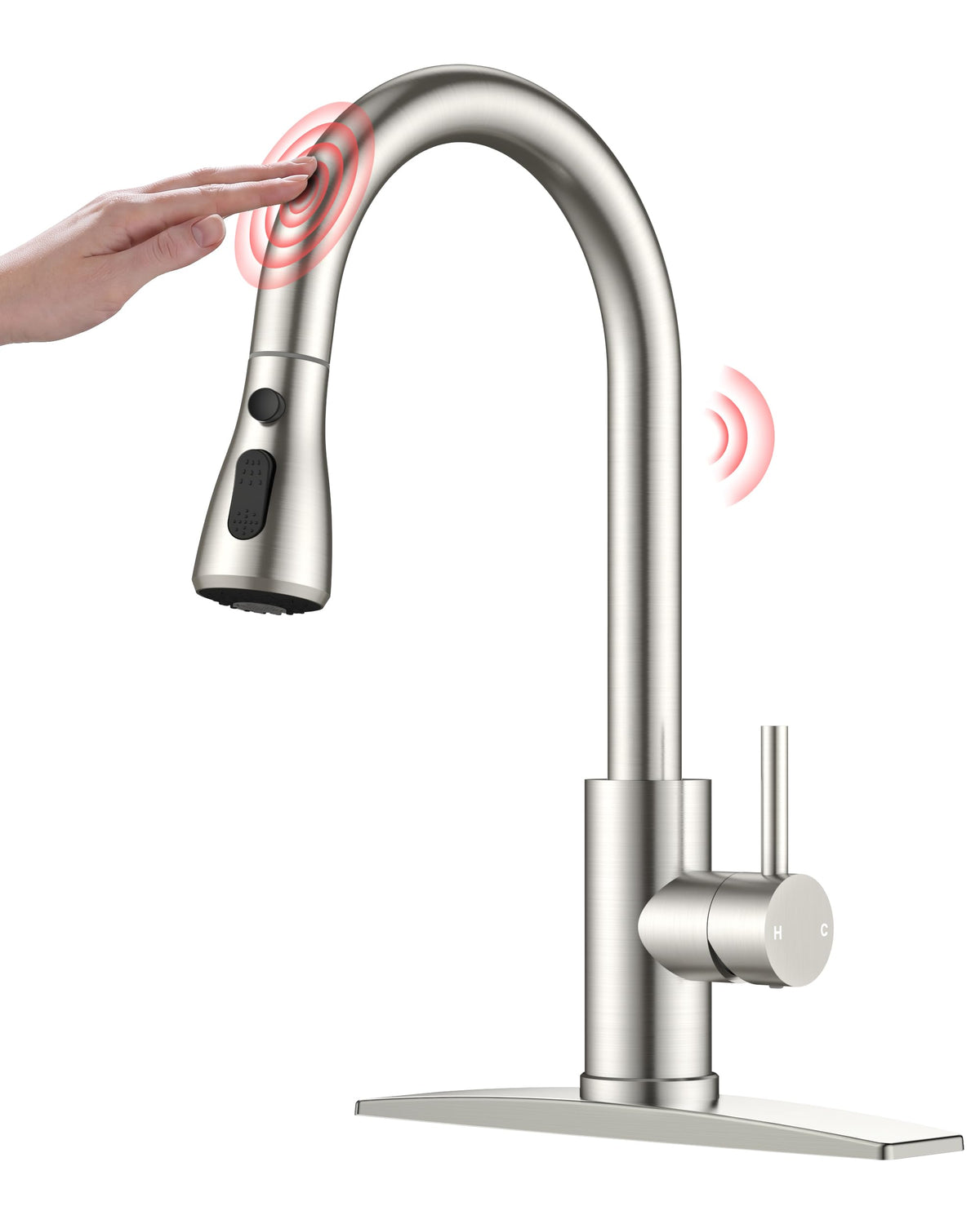 FORIOUS Black Kitchen Faucet with Pull Down Sprayer, Stainless Steel