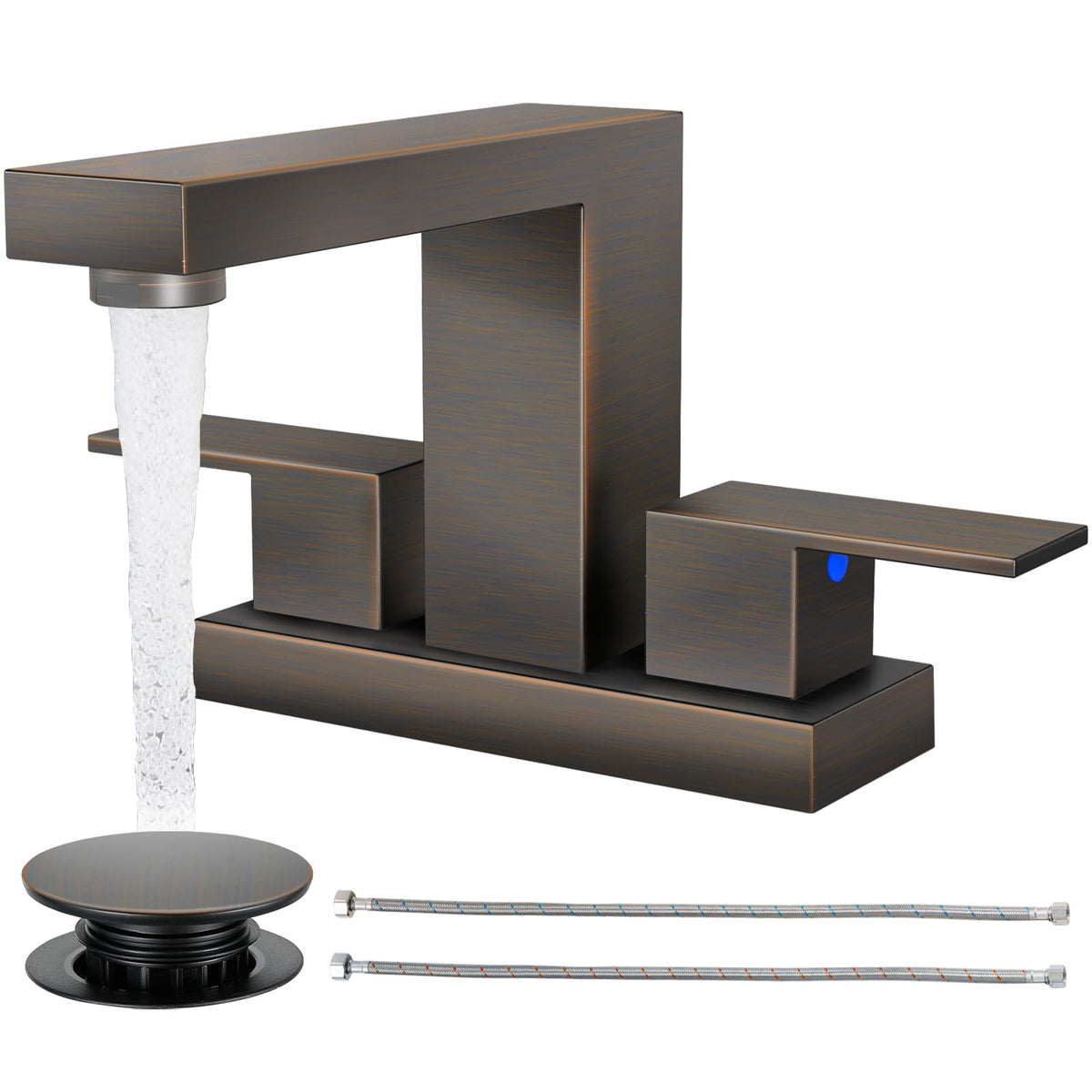 Cobbe Waterfall Bathroom Faucet, Brushed Nickel 4 Inch Centerset 3 Hole