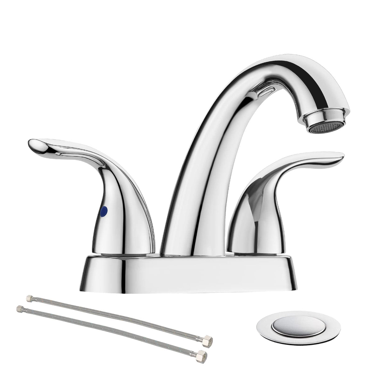 Phiestina Centerset 4 Inch Brushed Nickel 2 or 3 Holes Stainless Steel Bathroom Sink Faucet, 2 Handle Bathroom Faucet with Copper Pop Up Drain and Water Supply Lines, BF008-5-BN
