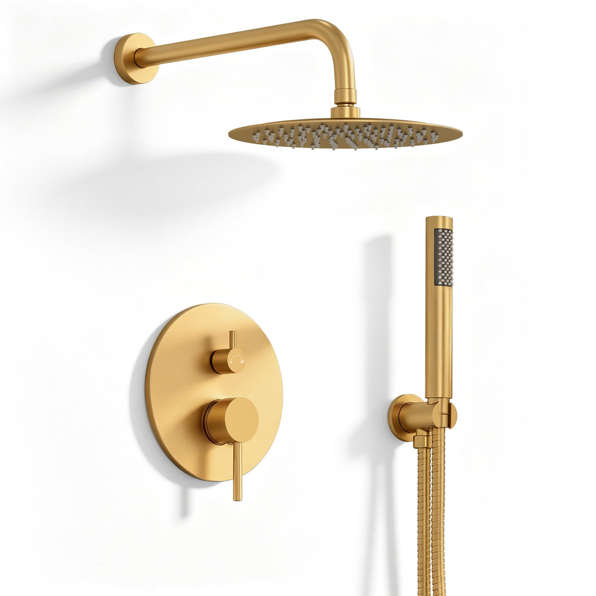 Shower Faucet Set with 10'' Rainfall Head, Handheld and Valve, Brushed Gold