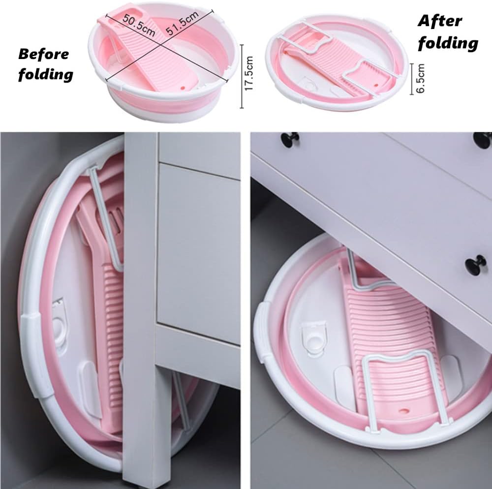 Fold Washboard Basin for Hand Washing Clothes,Non-Slip Washtub with Integrated Washboard for Hand Wash Laundry Household (Grey)