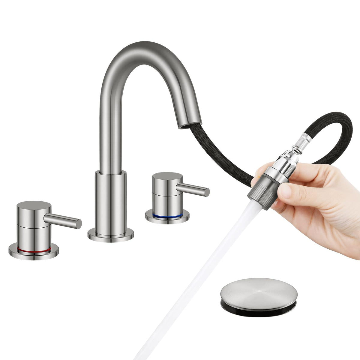Bathroom Faucet 3 Hole Brushed Nickel, 2-Handle Widespread Faucet