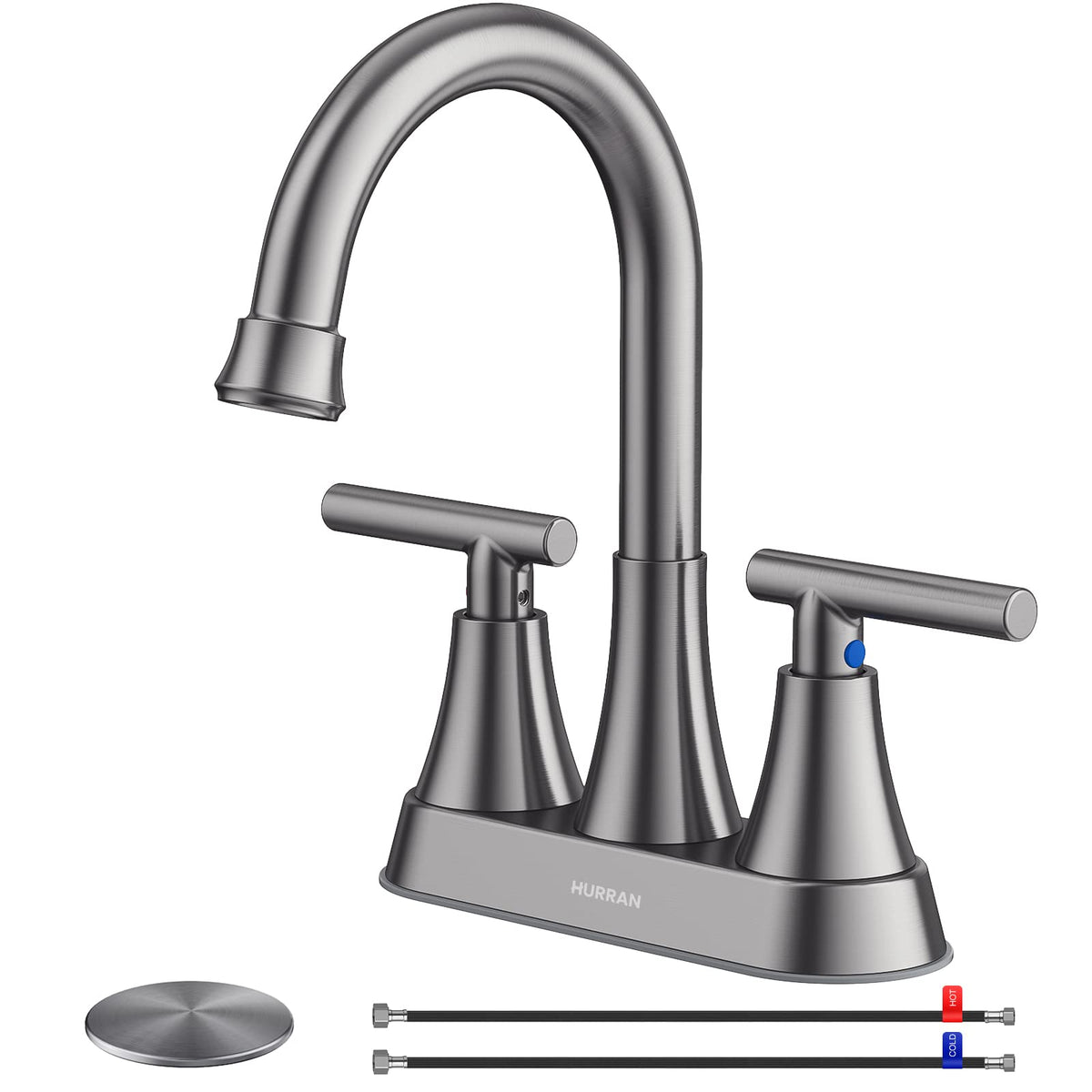 Matte Black Bathroom Faucet, Hurran 4 inch Centerset 2-Handle Lead-Free