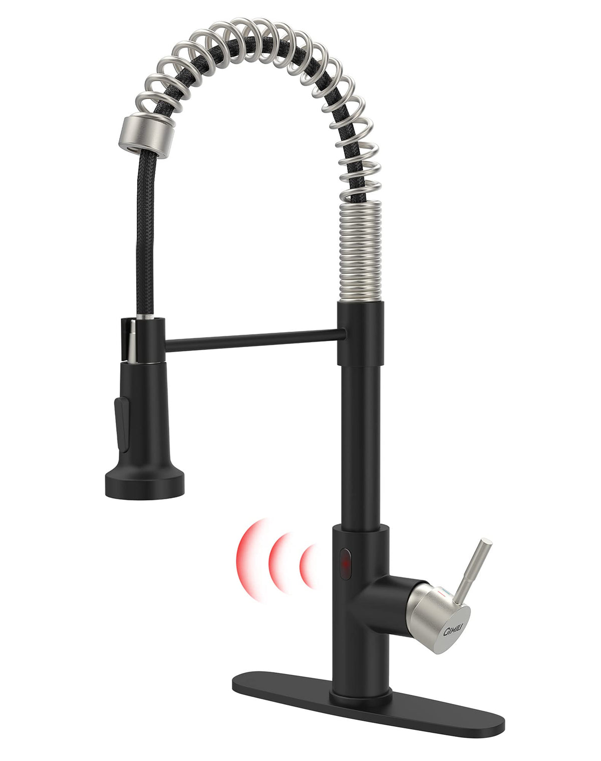 GIMILI Matte Black Touchless Kitchen Faucet with Spring Pull Down Sprayer