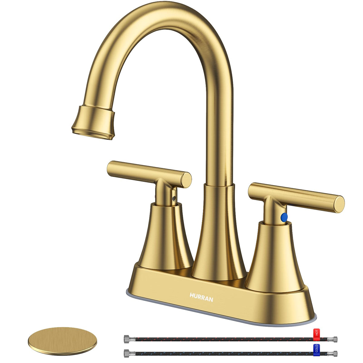 Bathroom Faucet, Hurran 4 inch Centerset 2-Handle Lead-Free, Brushed Nickel