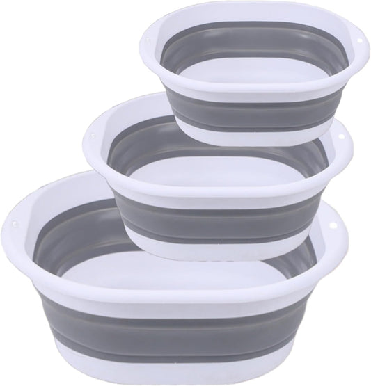 3-piece folding washbasin set, foldable dishwasher basin, space-saving folding sink, suitable for apartments, camping, dishwashing, fruit and beverage container, hiking, and household use (Grey)