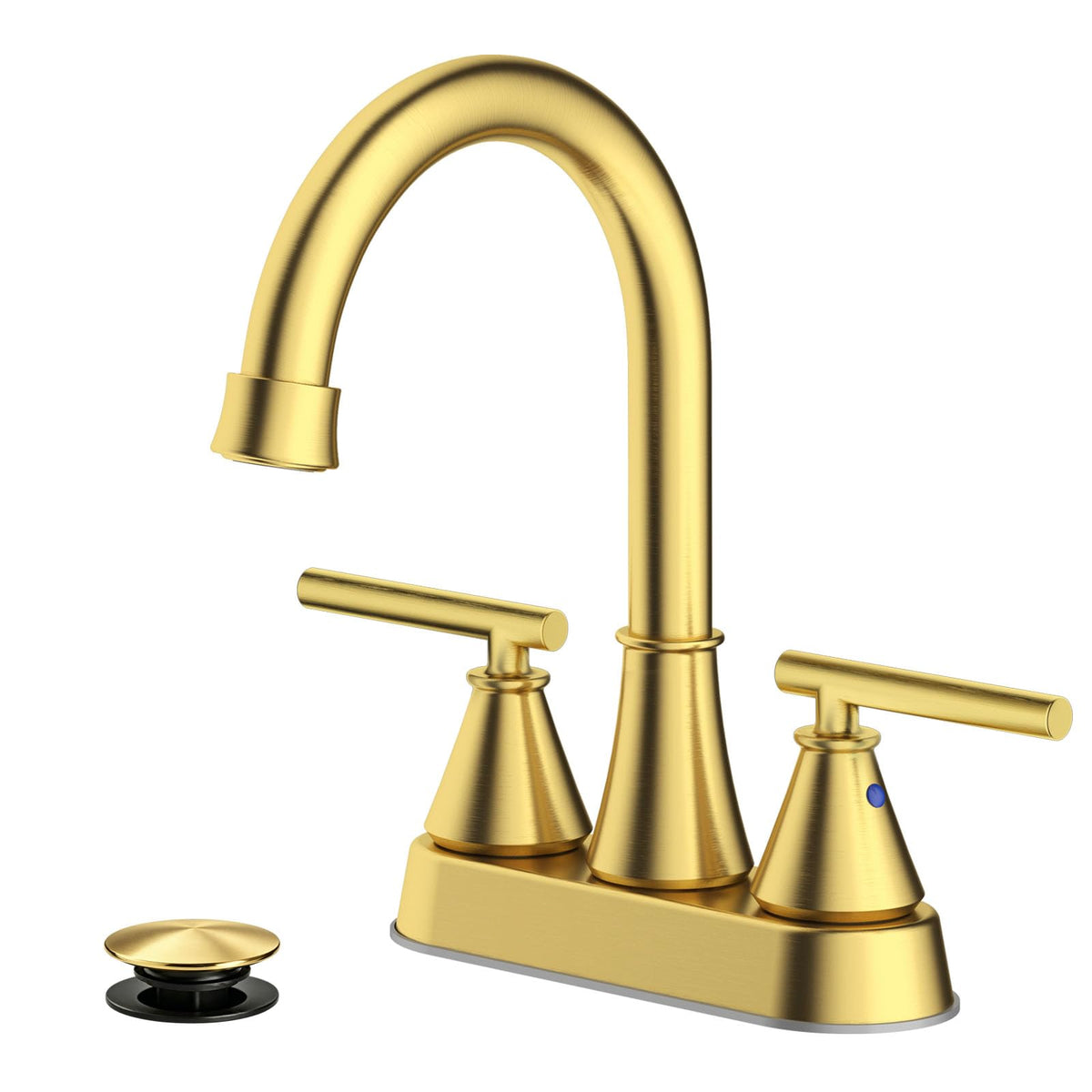 Bathroom Sink Faucet 4 Inch 2 Handle Centerset Brushed Gold Lead-Free Modern Bathroom Faucet Vanity Faucet with Pop-up Drain Stopper and Supply Hoses