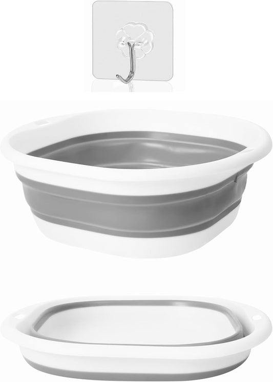 Small Collapsible Wash Basin, Mini Foldable Sink Tub (3.5L) with Hook, Lightweight Portable Wash Bowl for Dorm, Travel, Small Laundry & Makeup Cleaning BPA-Free Space-Saving Design(Gray)