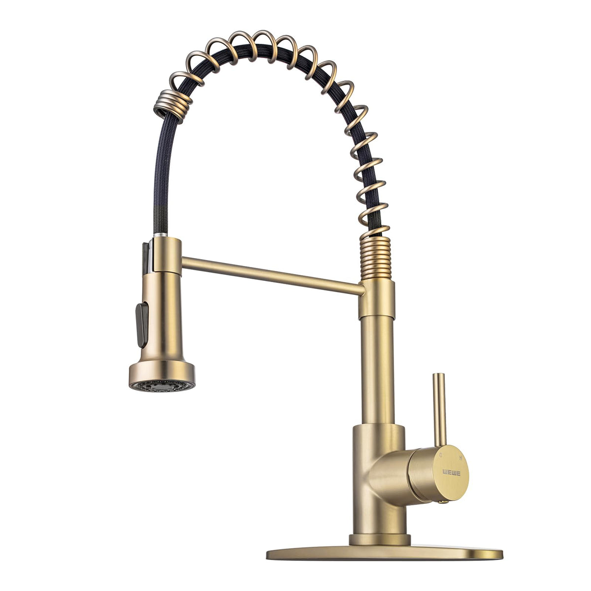 WEWE Black Kitchen Faucet with Pull Down Sprayer, High Arc Bar Sink Faucet
