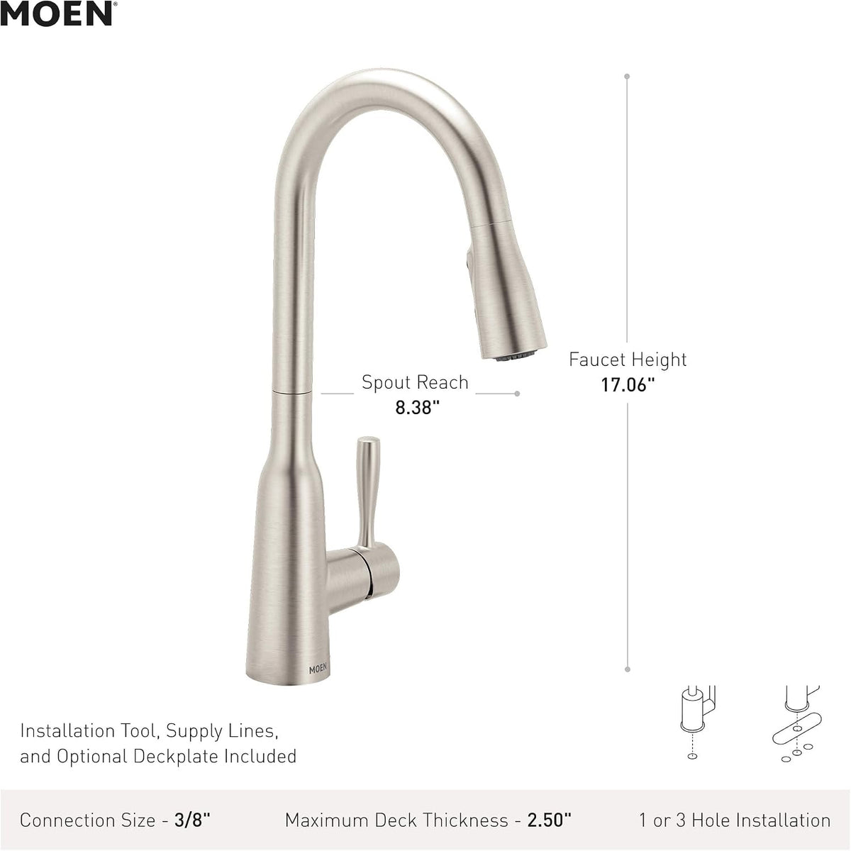 Moen Orivesi Stainless Pulldown Kitchen Faucet with Power Boost, Transitional Kitchen Faucet, One-Handle Single Hole High Arc, Easy Installation, Spot Resist Finish, 87891SRS