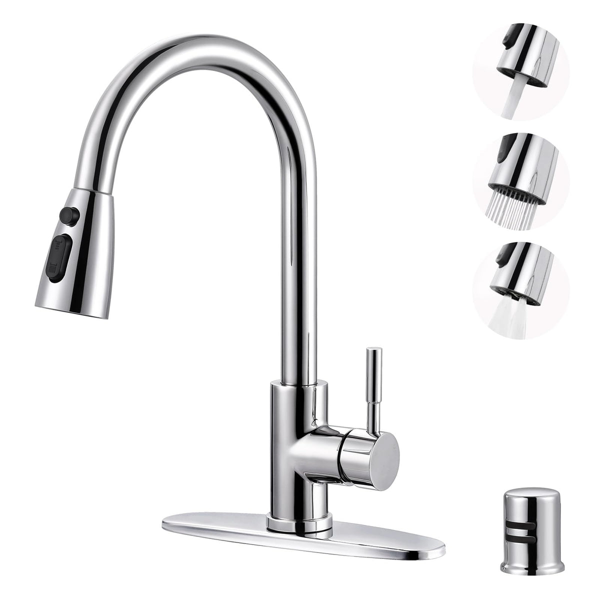 WOWOW Kitchen Faucet with Soap Dispenser: 304 Stainless Steel Kitchen Sink Faucet with Pull Down Sprayer 3 Modes, Single Handle High Arc Mixer Taps for Sink, RV, Laundry, Bar (Brushed Nickel)