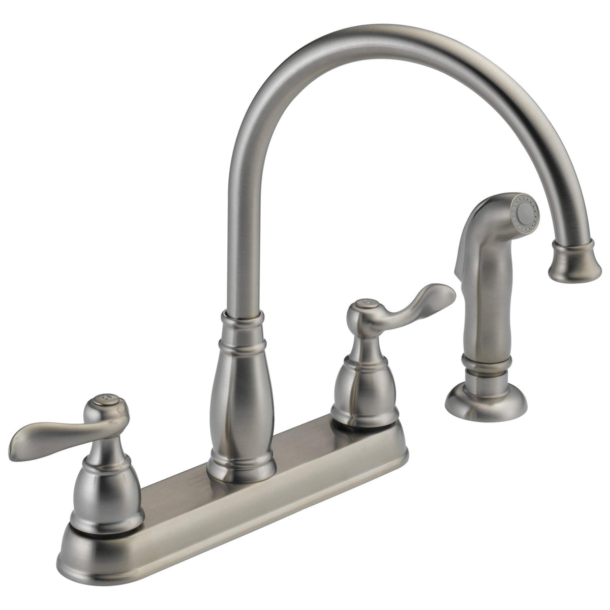 Delta Windemere Chrome Kitchen Faucet with Side Sprayer, Traditional 4 Hole Kitchen Sink Faucet, Two-Handle, Chrome 21996LF