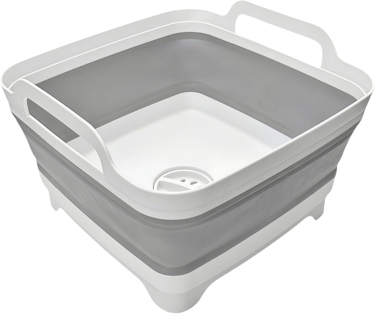 MontNorth Collapsible Wash Basin 9L, Foldable Dish Tub with Drain Plug, Portable Collapsible Dish Basin, Camping Sink for Washing Dishes, Laundry & Kitchen Use,Gray