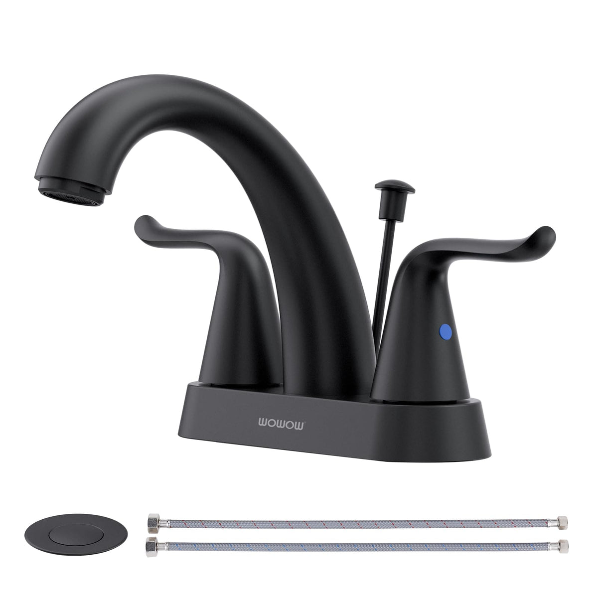 WOWOW Bathroom Faucet 2 Handle 4 Inch Centerset Bathroom Sink Faucet, Lead-Free Basin Mixer Tap with Lift Rod Drain Stopper, 2 Handle Centerset Lavatory Brushed Nickel Vanity Faucet